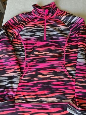 Fila Women's Neon Pink Black & Gray Half-Zip LG